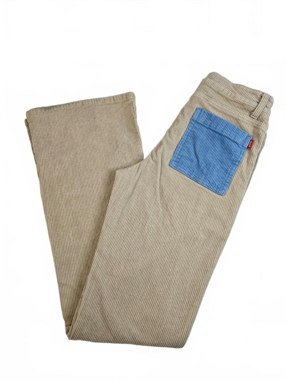 Vintage-Inspired Hammies Sand/Blue Poppy Corduroy Bell Bottom Pants Men-30 Waist